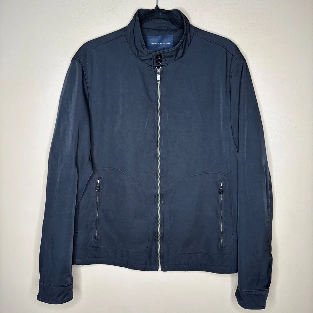 Banana Republic Mens Navy Blue Jacket Mock Neck Full Zip Size M Performance